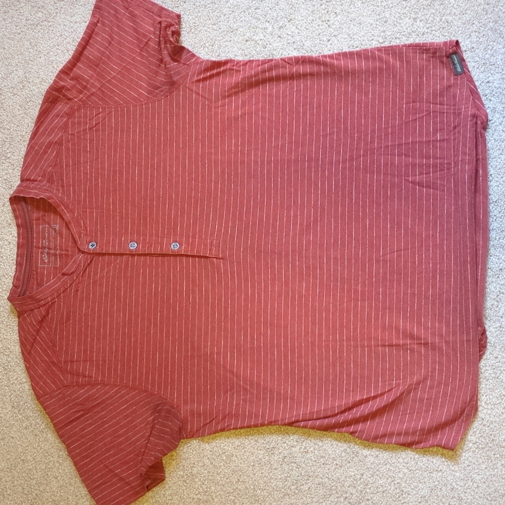 Eddie Bauer Button Henley Short Sleeve Striped Shirt